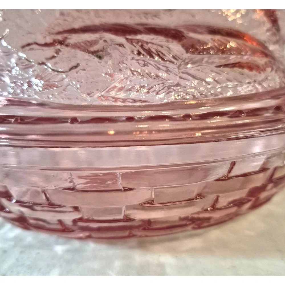 Longaberger Pink Glass Hen On Nest Covered Dish Basket Candy Box w/ Original Box
